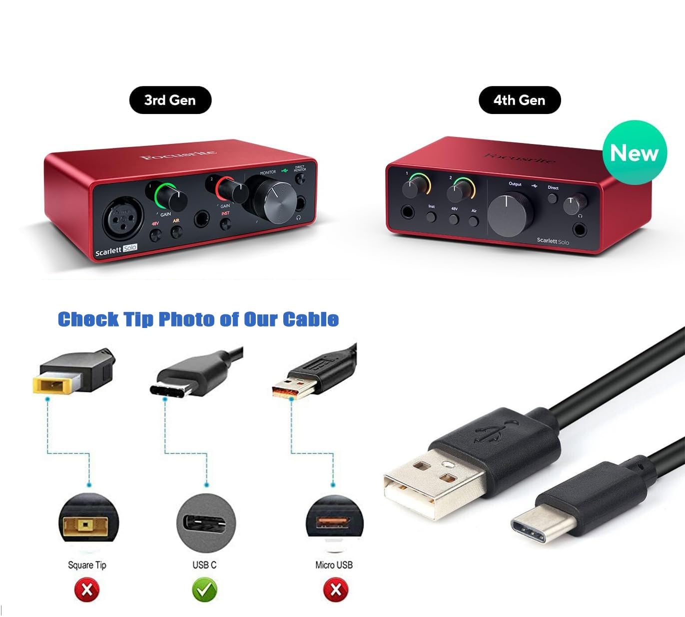 PowerHOOD USB-A to Type-C Cable Replacement Compatible with