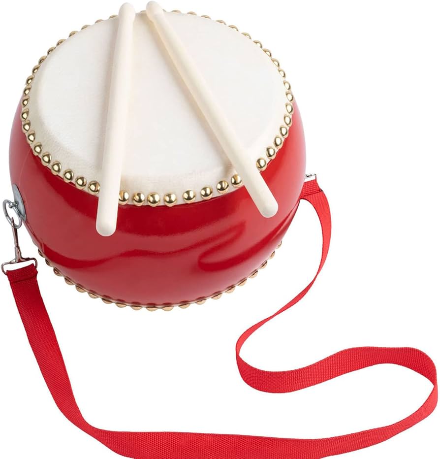 Amazon.co.jp: 本格的 小 太鼓 セット 本 革 牛 皮 バチ 2本 付