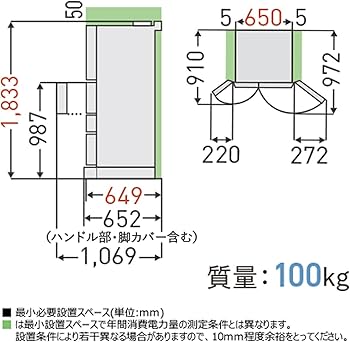Amazon | 東芝 冷蔵庫 幅65㎝ 462L グランホワイト GR-T460FK (EW) 6