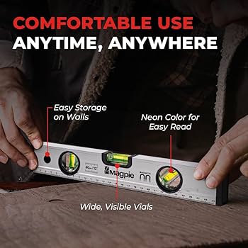 Magpie 12-Inch Magnetic Level and Ruler, 180/90/45 Degree Bubbles