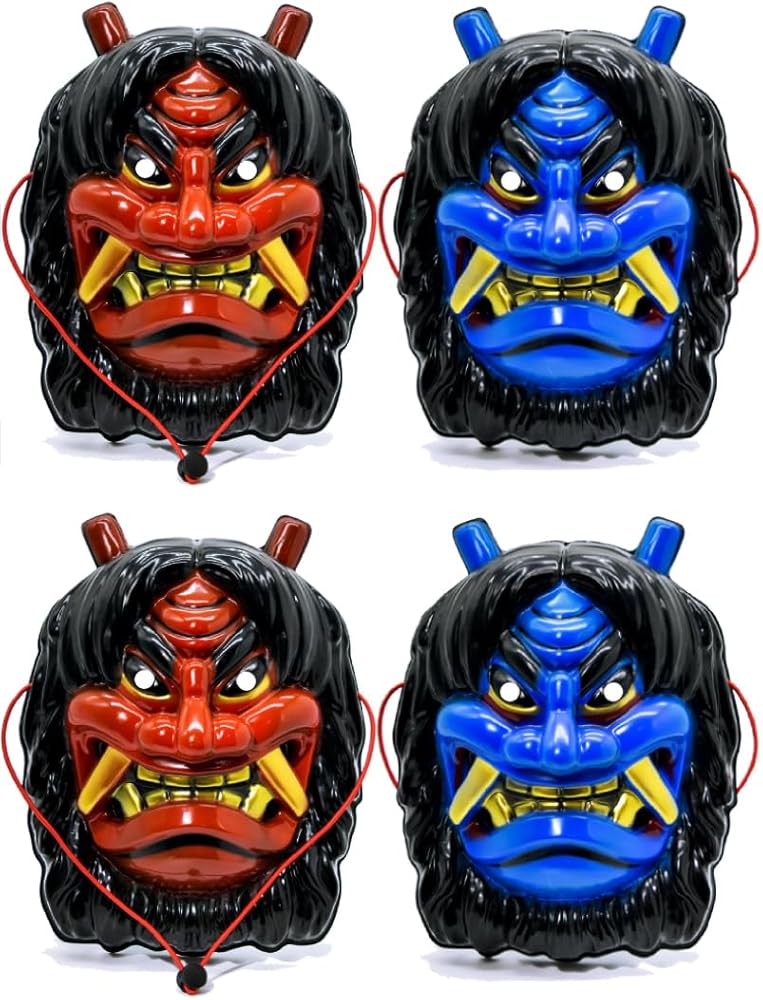 Amazon.co.jp: [Youngfull] 4点セット 鬼 お面 和風 赤鬼 青鬼 節分 旧