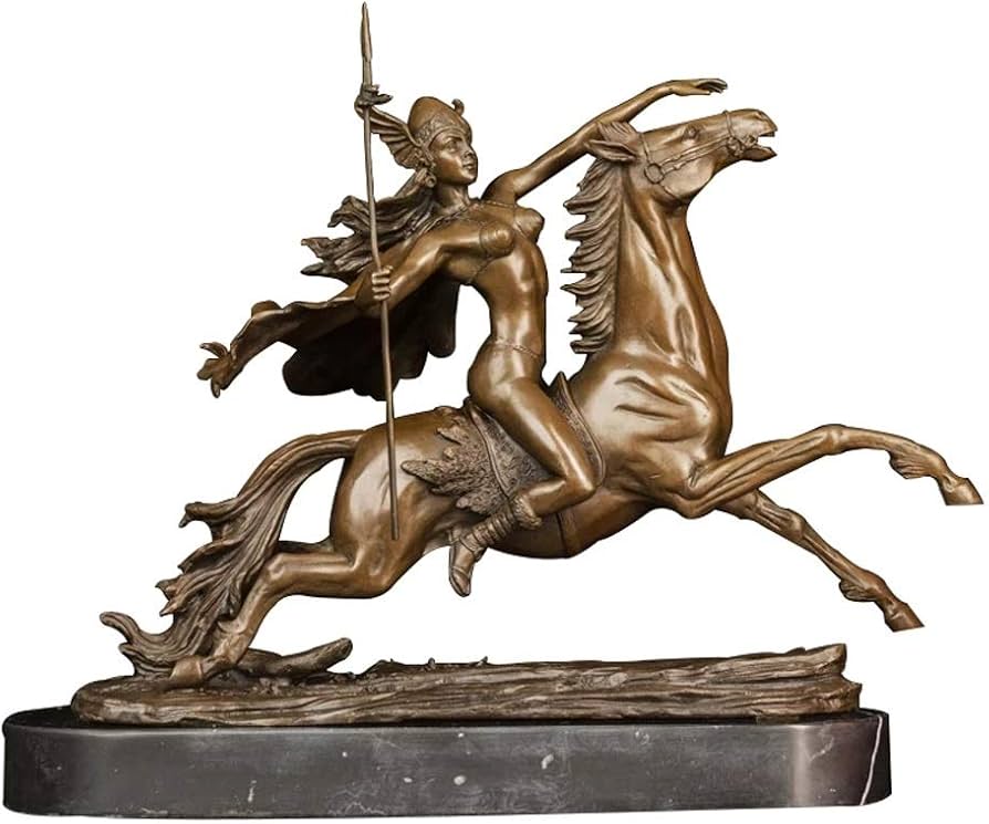 Amazon.co.jp: 古代ブロンズアートブロンズ女性兵士馬に乗って戦う女性