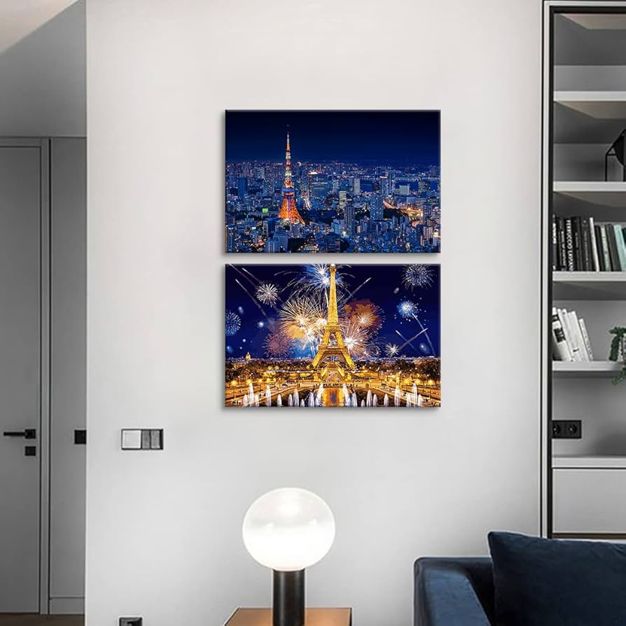 Amazon.co.jp: 夜景 アートパネル 2枚セット 飾り絵 東京タワー