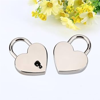 2Pcs Silver Heart Lock with Key Heart Padlock Small Vintage