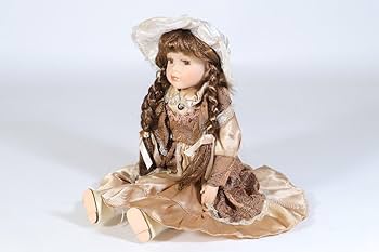 Amazon | ビスクドール ドレスを着た三つ編みの少女 陶器人形 ブラウン