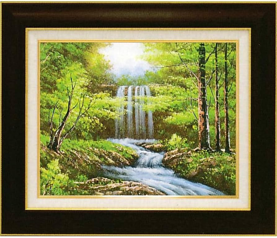 Amazon.co.jp: 黒木啓 滝 F6号 受注制作 油彩画 油絵 風景画 渓流 新緑