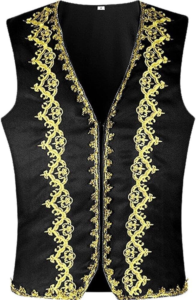 Amazon.co.jp: メンズベスト Vネック ベスト ゴールド 刺繍 アラビアン