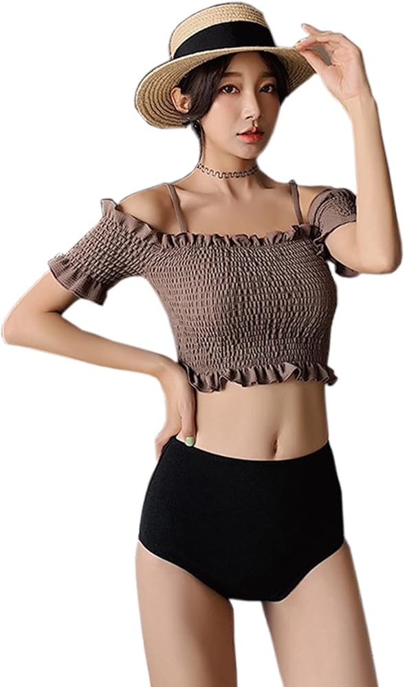 Amazon.co.jp: 水着 オフショルダー ビキニ2点セット レディース