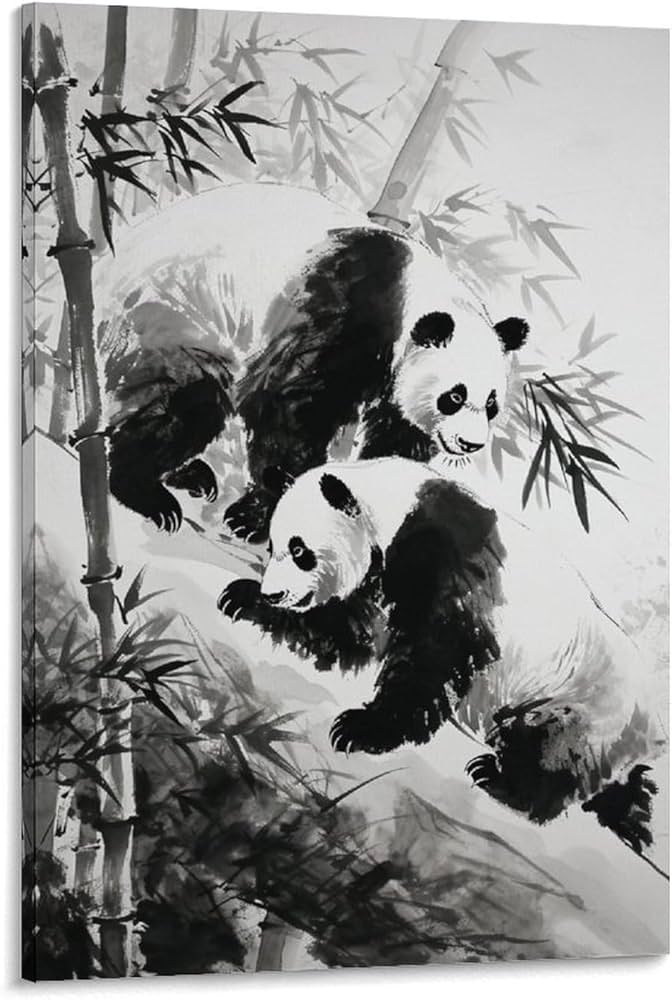 Amazon.co.jp: 絵画 竹林のパンダの母子 アートパネル ポスター