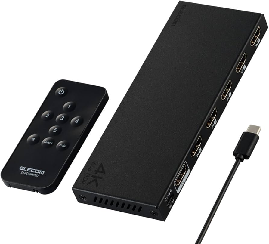 Amazon.co.jp: エレコム HDMI 切替器 4K 60Hz 5入力1出力 リモコン付き