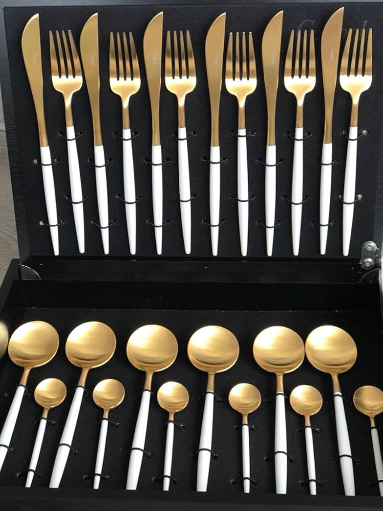 Amazon | Cutipol カトラリーセット 24個 マットゴールド ホワイト