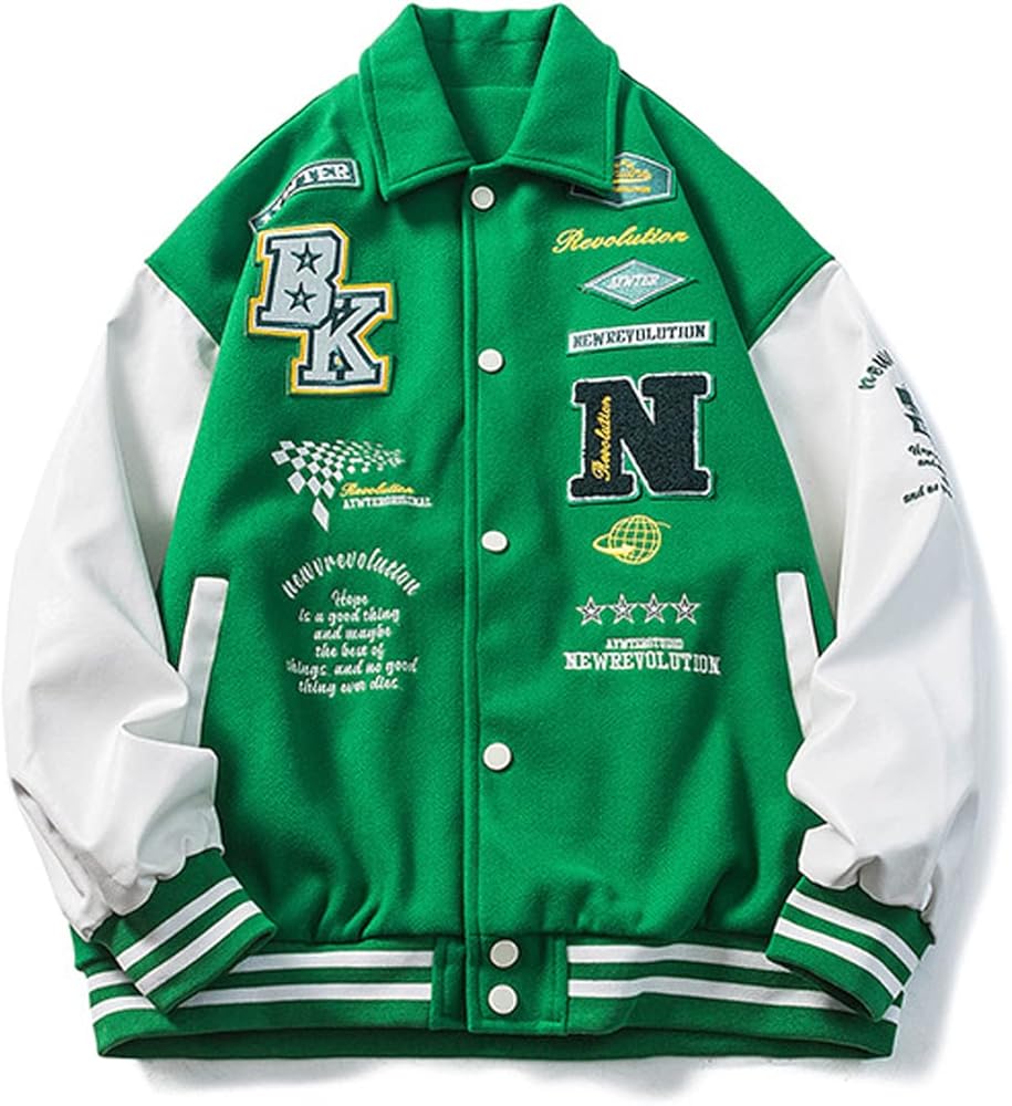 Amazon | [ビーロマンス] アウター スタジャン 襟付 ワッペン ロゴ 腕