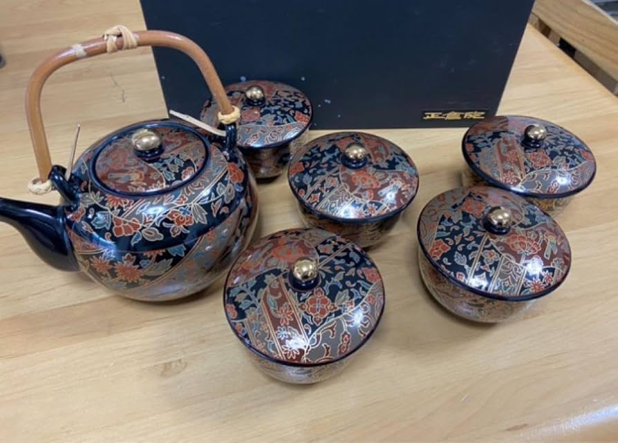 Amazon.co.jp: 青藍窯 セラミック藍 正倉院 瑞鳥 汲出茶器 6点セット