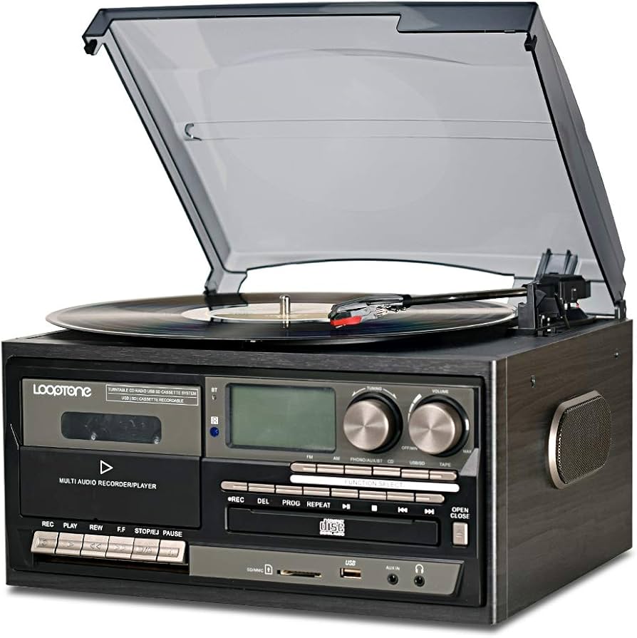 LoopTone Vinyl Record Player 9 in 1 3 Speed Bluetooth Vintage