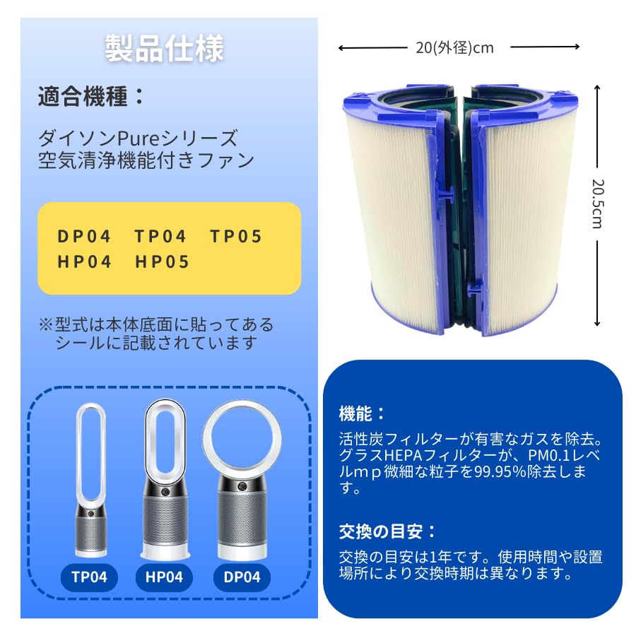 Amazon.co.jp: ダイソン 交換用 フィルター Dyson TP04 DP04 HP04 TP05