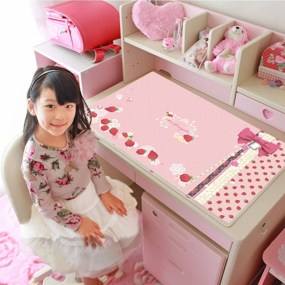 Amazon | デスクマット 水玉マット×ポスター ガーリーいちご ピンク