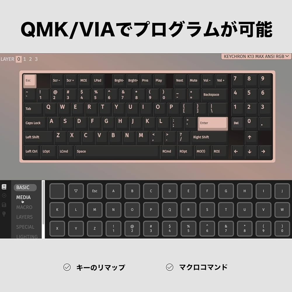 Amazon | 【国内正規品】Keychron K13 Max QMK/VIA対応薄型ワイヤレス