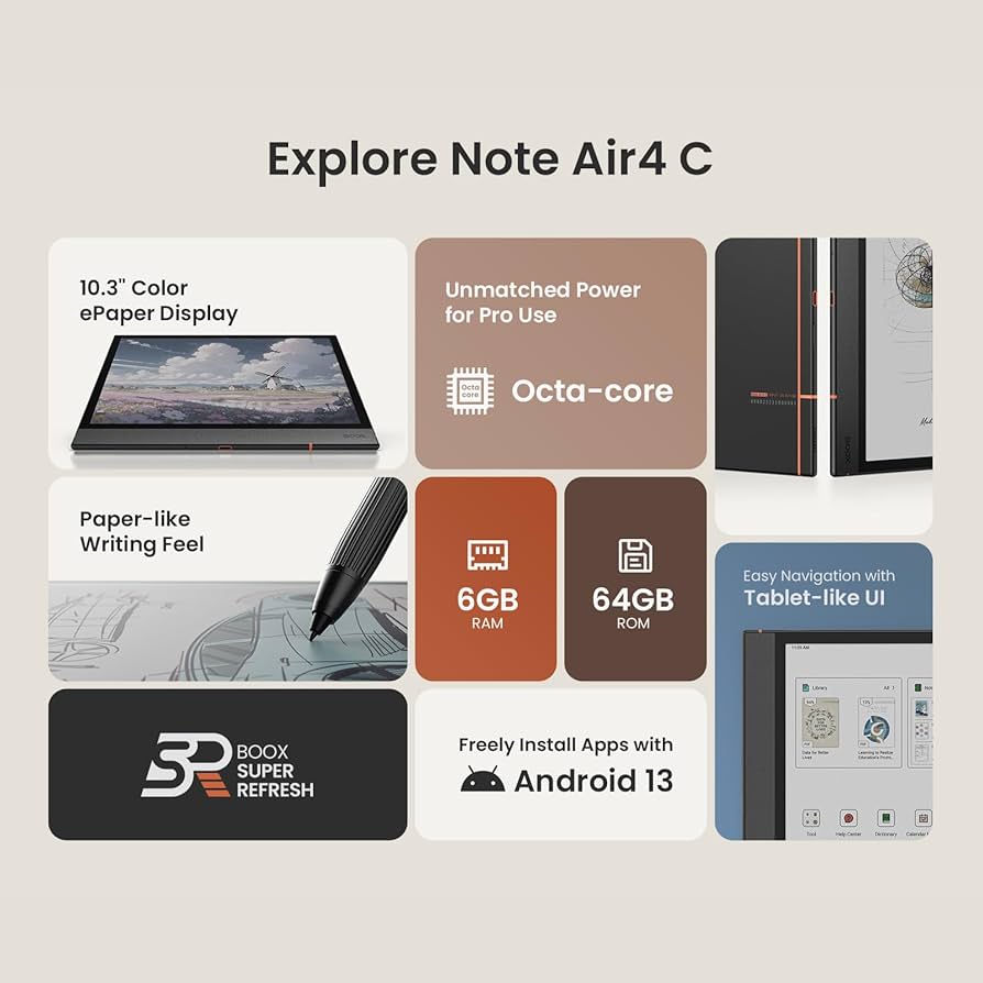 Amazon.co.jp: BOOX Note Air 4 C 6G 64G Eインクタブレット色ePaper