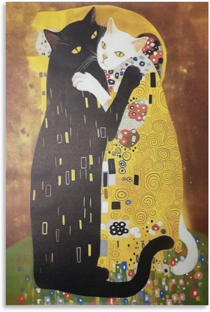 Amazon.co.jp: クリムト Klimt 接吻 Der Kuss 猫 パロディ キャンバス