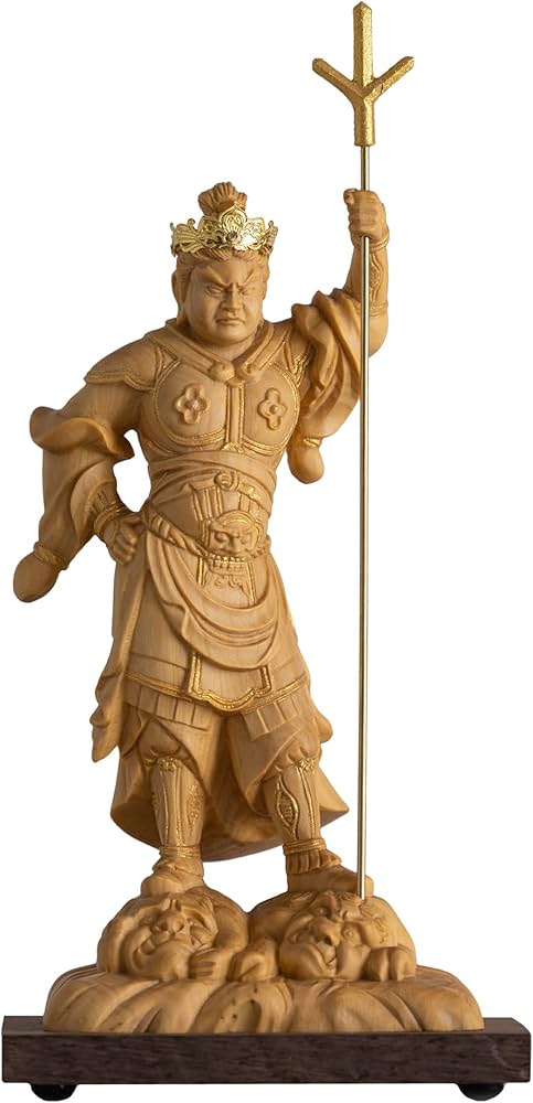 Amazon.co.jp: 極小仏 泥足毘沙門天 13cm（木製：ツゲ 金泥仕上）＿