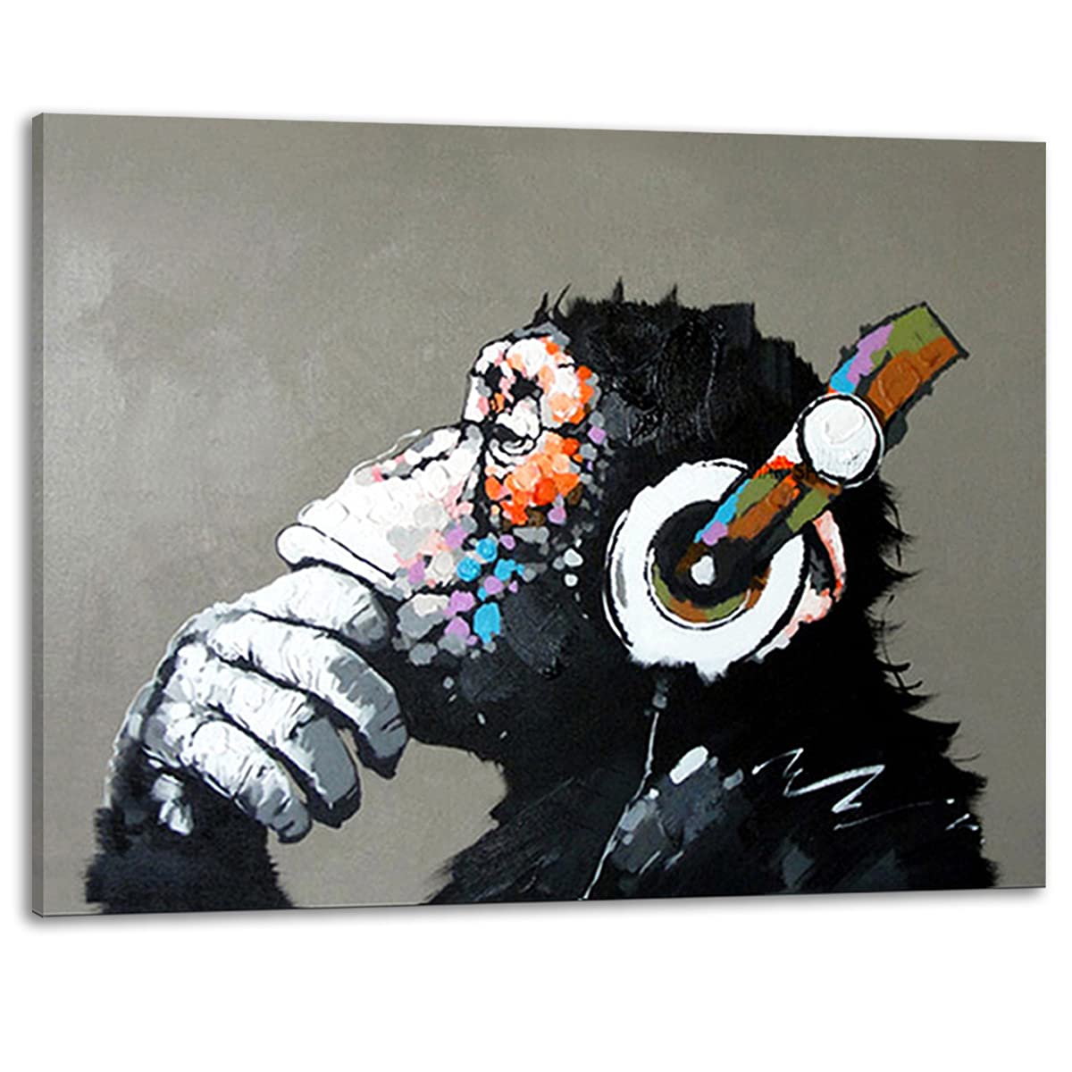 Amazon｜Muzagroo Art Paint by Hand Monkey 油絵 音楽を聴く ゴリラ