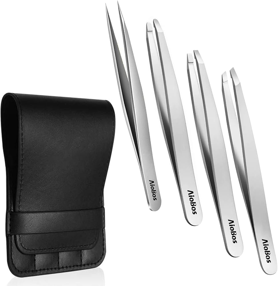 Amazon.co.jp: AioBos 毛抜き ピンセット 4点セット（先斜めで+先丸