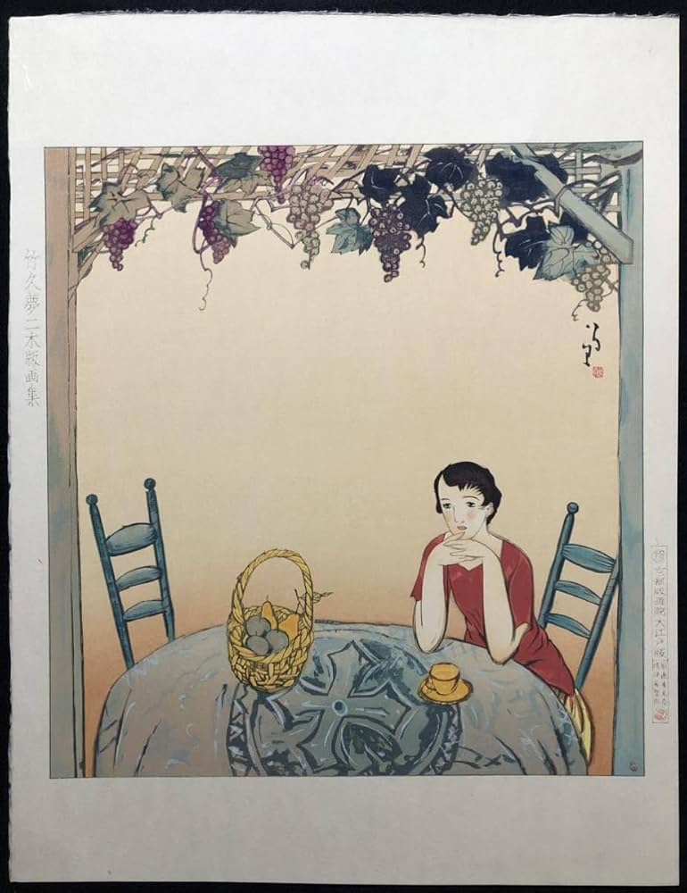 arp1211 竹久夢二 女十題の内(紅梅) 木版画『こたつ』合わせて2点