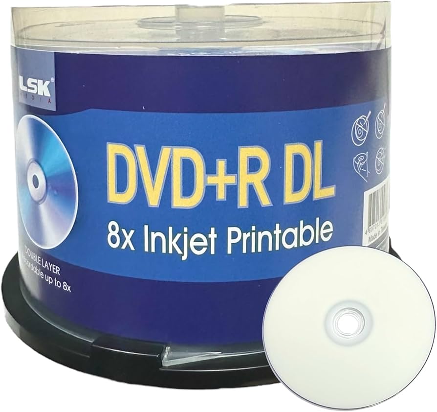 DVD+R DL Double Layer 8X 8.5GB 240min Video, White Inkjet