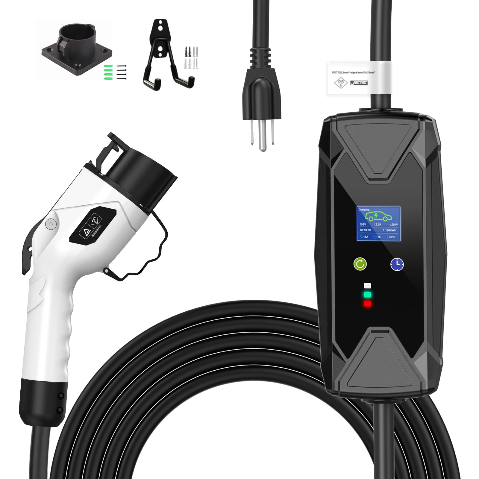 Amazon.co.jp: EvKasoku EV充電器 ケーブル、1.6KW 電気自動車 充電