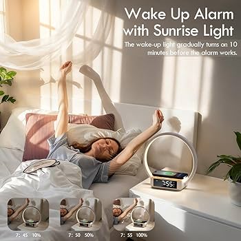 WILIT Bedside Lamp with Alarm Clock,Touch Lamp with Wireless