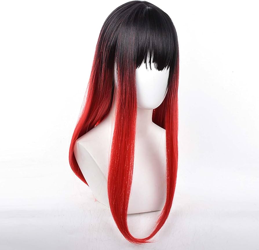 Amazon.co.jp: ブラック レッド ウィッグ ロング フルウィッグ アニメ