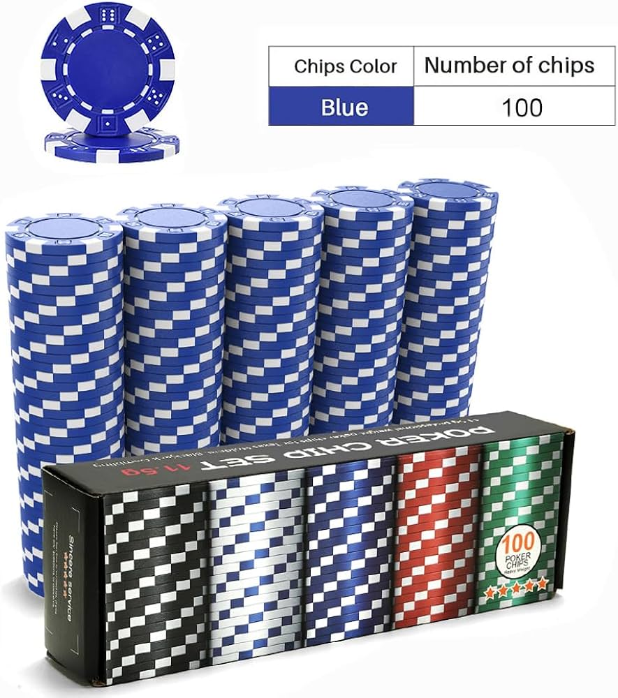 Amazon | ブルーポーカーチップ100個、カジノポーカーチップセット