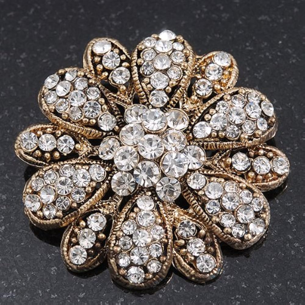 Amazon | ヴィンテージスワロフスキークリスタル花柄ブローチ