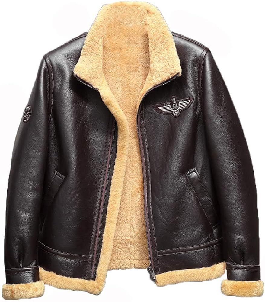 Denny&Dora Mens Brown B3 Shearling Jacket Sheepskin Coat Winter