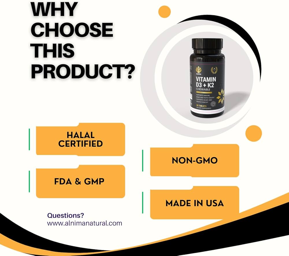 Amazon.com: ALNIMA Halal Vitamin D3 + K2 Chewable – Bone & Immune