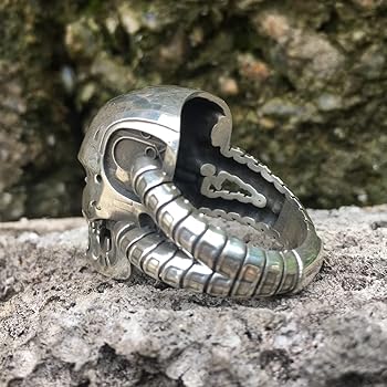 Amazon | ApinJe ラージターミネータールビーアイズスカルリング 男性