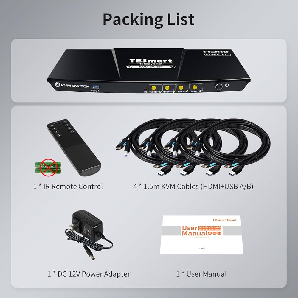 Amazon.com: TESmart USB 3.0 HDMI KVM Switch 1 Monitor 4 Computers