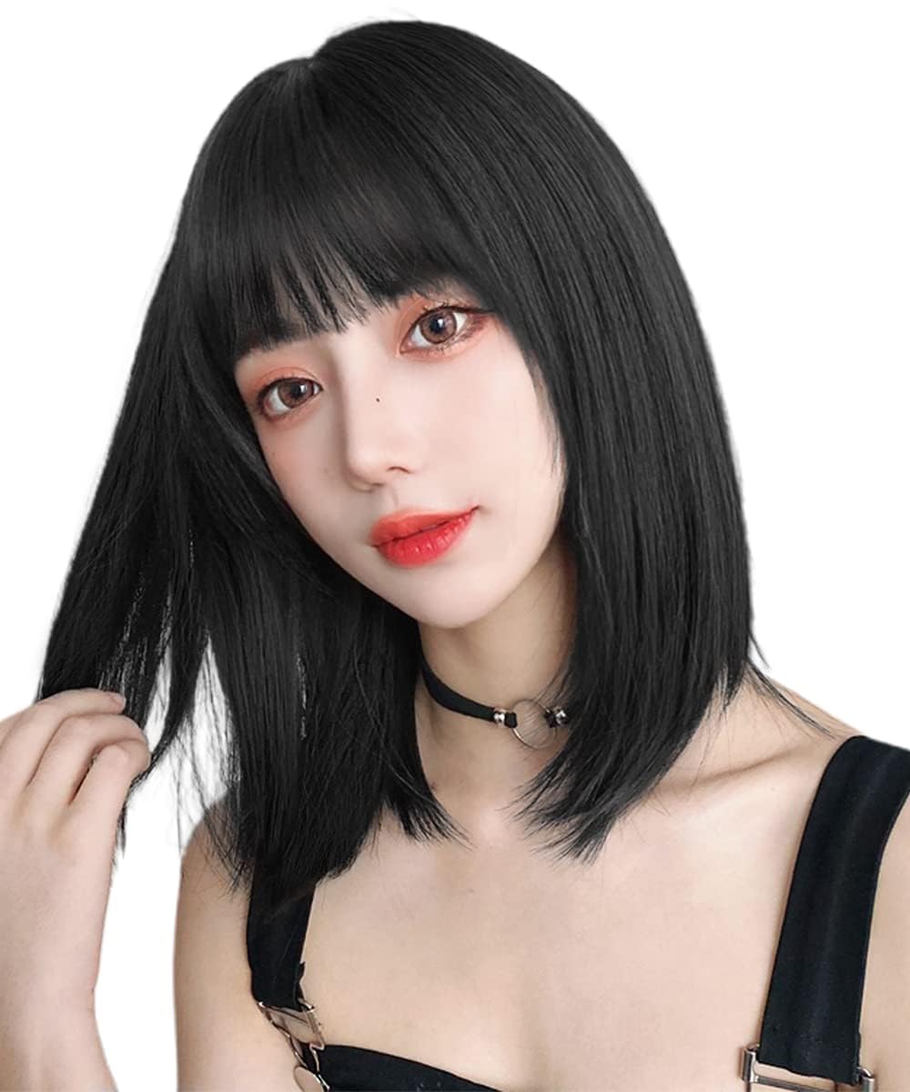 Amazon.co.jp: AISIQUEENSウィッグ セミロング 黒 ミディアム ボブ