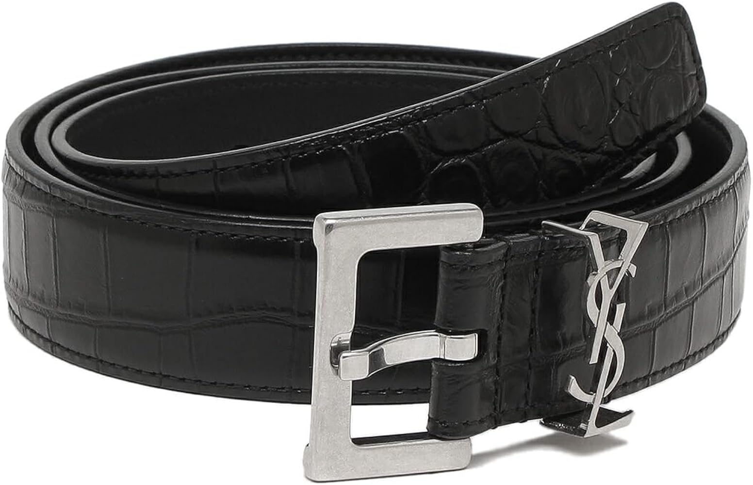 Amazon | [サンローランパリ] ベルト モノグラム ブラック シルバー