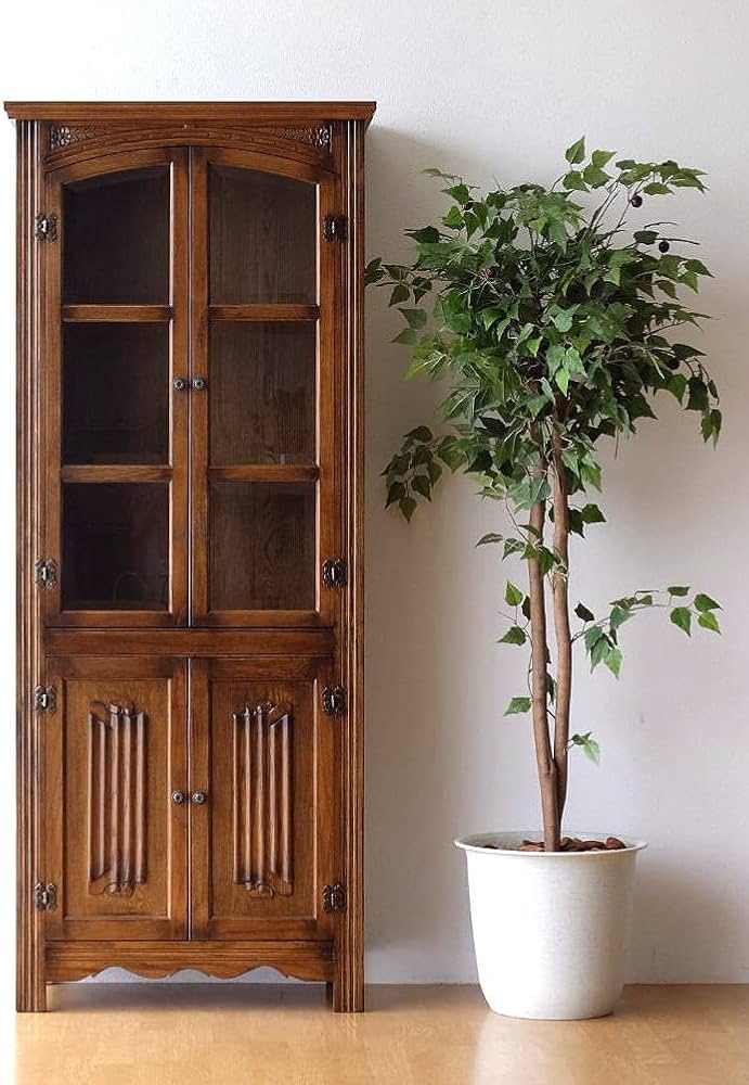 Amazon｜食器棚 カップボード キャビネット ガラス扉付き 収納 木製