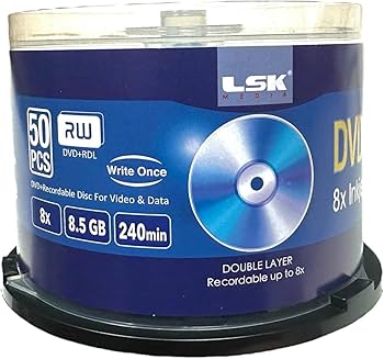 DVD+R DL Double Layer 8X 8.5GB 240min Video, White Inkjet
