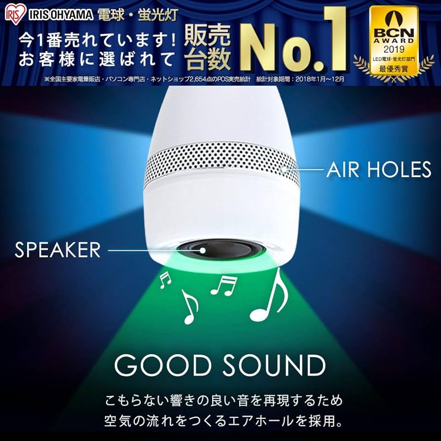 Amazon | アイリスオーヤマ スピーカー付電球 E26 40形相当 電球色