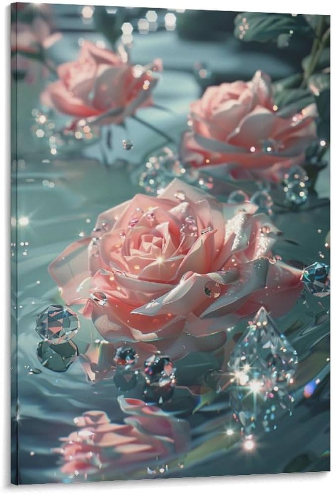 Amazon.co.jp: 絵画 水の中で輝くピンクのバラインテリア 絵画 魅力的