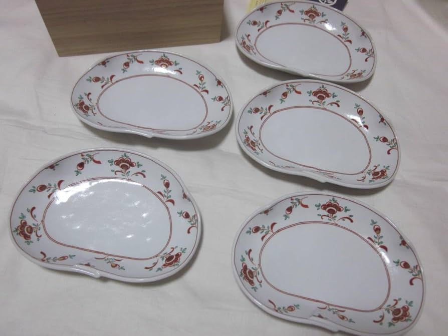 Amazon | 橘吉たち吉 赤絵花文和皿5枚セット 木箱入り 楕円皿 中皿