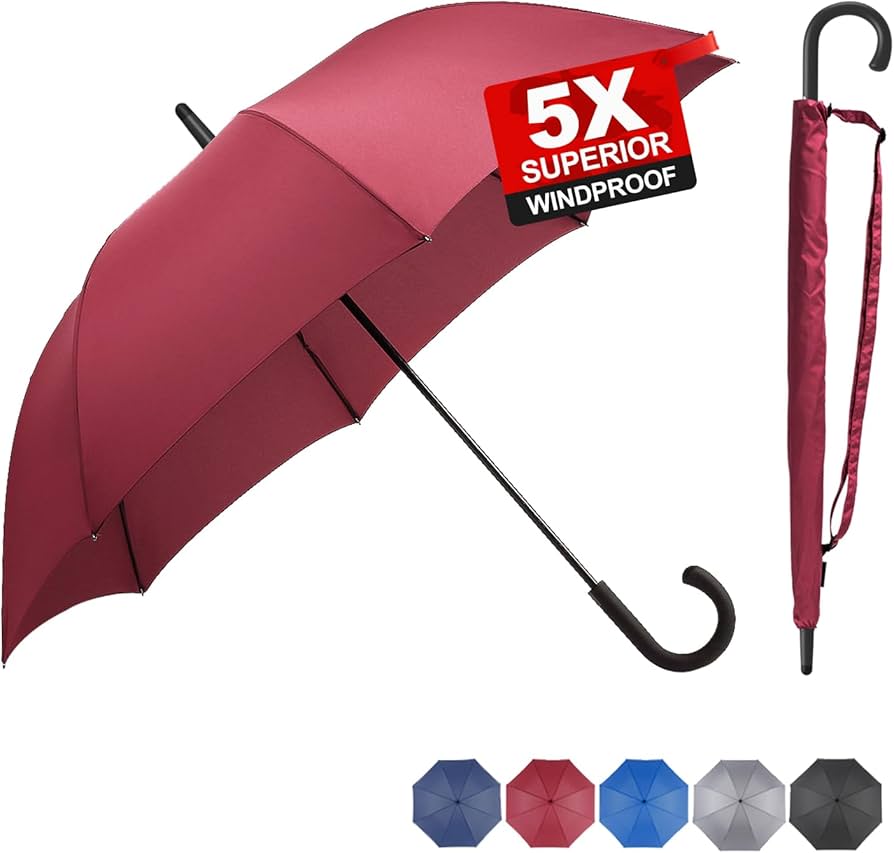 Amazon.com: RUMBRELLA Red Hook Handle Umbrella Windproof UPF 50+