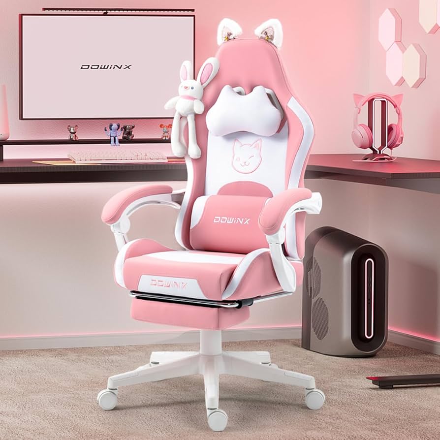 Amazon.co.jp: Dowinx LS-665507 Reclining Gaming Chair, Pink, White