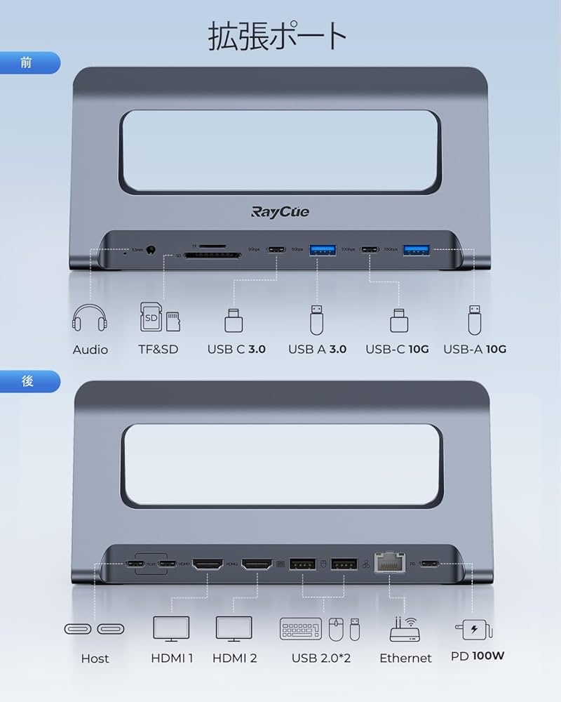Amazon.co.jp: RayCue USB-C ドッキングステーション - デュアル