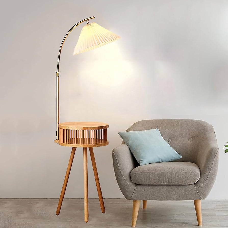 Amazon.co.jp : サイドテーブル付き素朴なフロアランプ、3色の調光可能