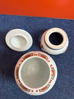 1348 九谷焼 良山作 染錦花鳥図壺 獅子蓋 三段壺 飾り壺 Amazon.co.jp