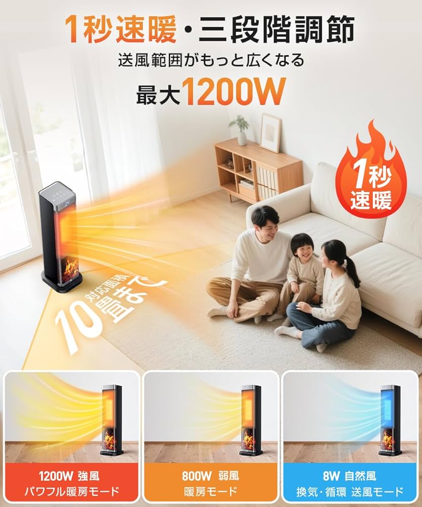 Amazon | セラミックヒーター 【2025省エネ革命｜AI自動温調｜1秒速暖